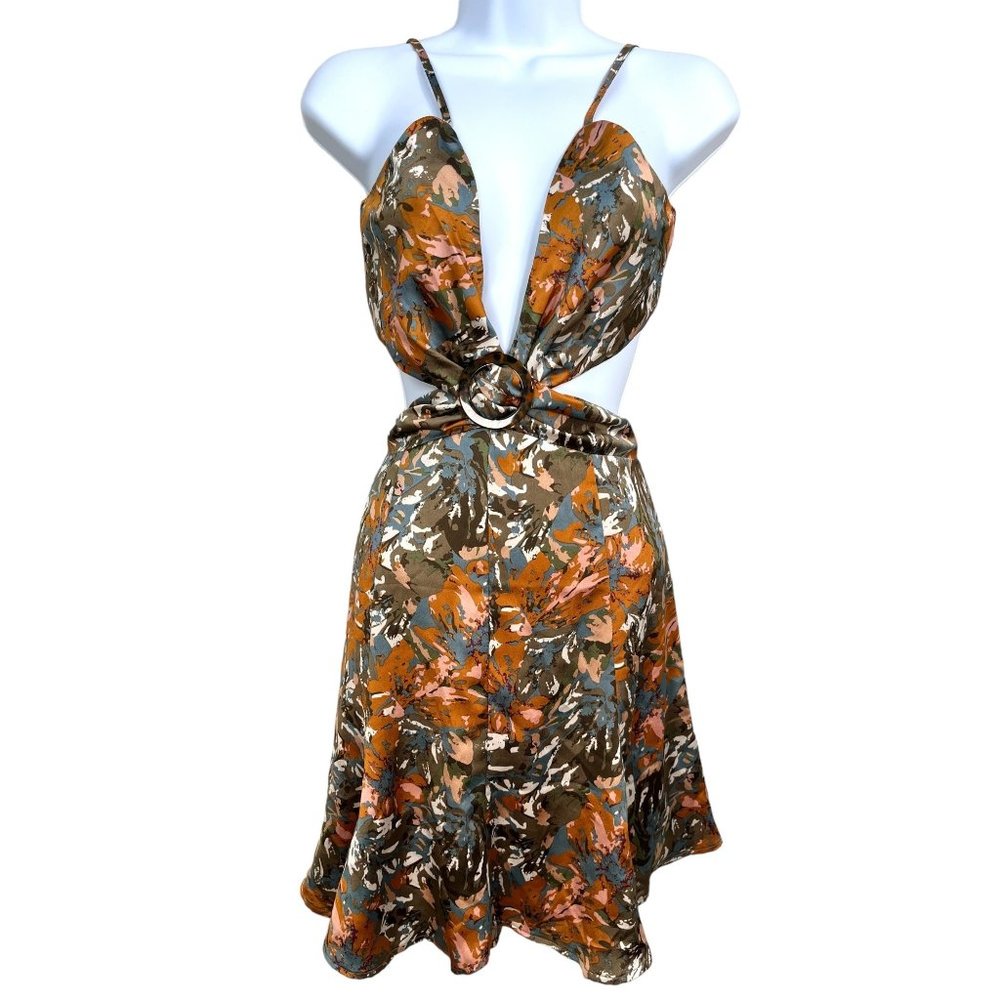 12th Tribe Satin Mini cut out artsy dress sz M